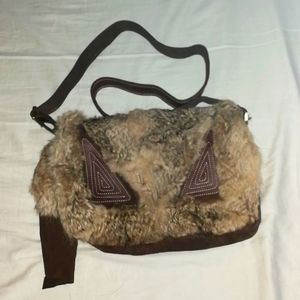 Real leather and fur crossbody
